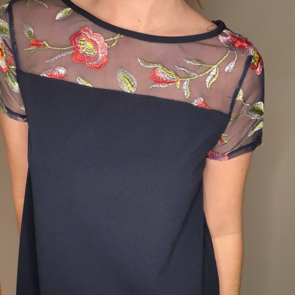 Floral Embroidered Navy Dress